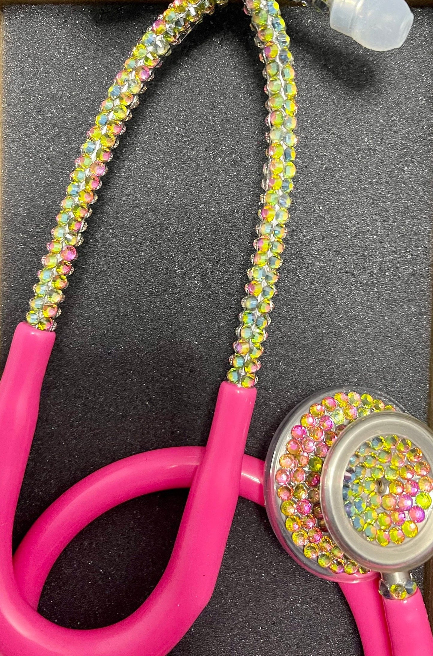 Unicorn Magic | Bling Stethoscope | Neon Pink | Rainbow Iridescent Rhinestone | Stethoscope Case | Handmade Gift - Office & School Supplies - Bling Stethoscopes - BlingbyKey